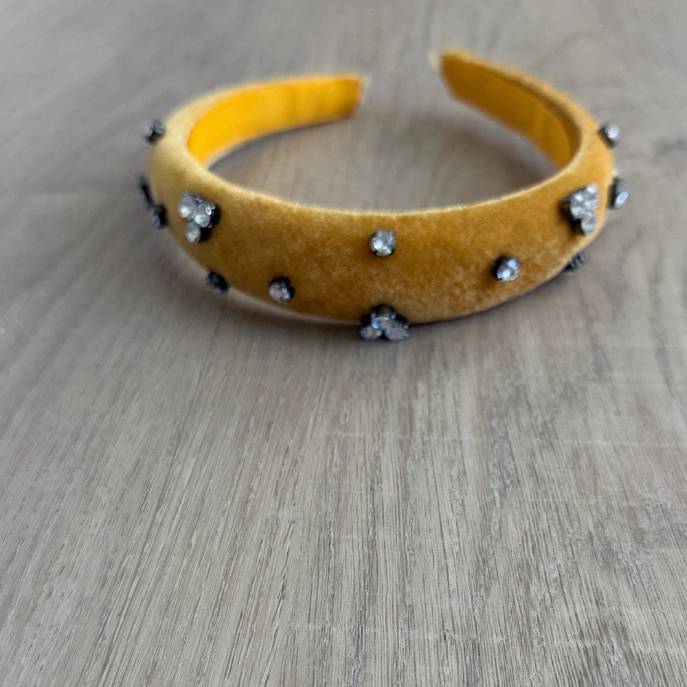 Yellow Velvet Headband with Rhinestones